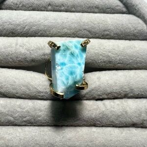 Gold Tone Larimar Statement Ring - Blue Gemstone Women’s Jewelry